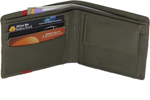 Men Green, Red Genuine Leather Wallet (3 Card Slots) - WoodenTwist