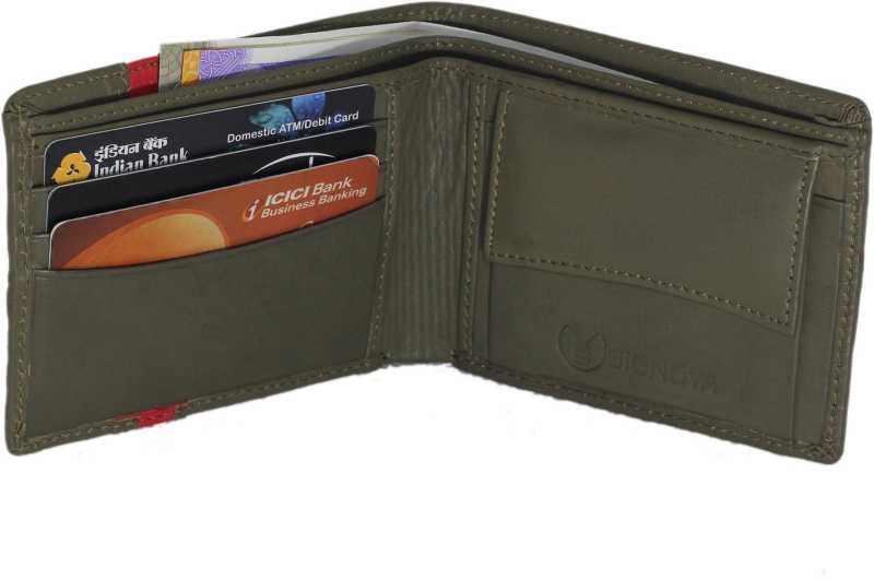 Men Green, Red Genuine Leather Wallet (3 Card Slots) - WoodenTwist
