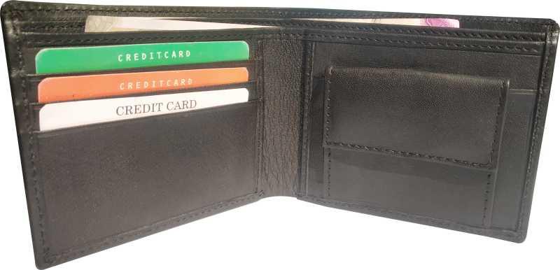 Men Black Genuine Leather Wallet (3 Card Slots) - WoodenTwist