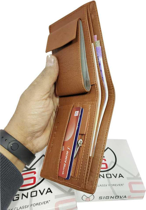 Men Casual, Formal, Travel Tan Artificial Leather Wallet (10 Card Slots) - WoodenTwist