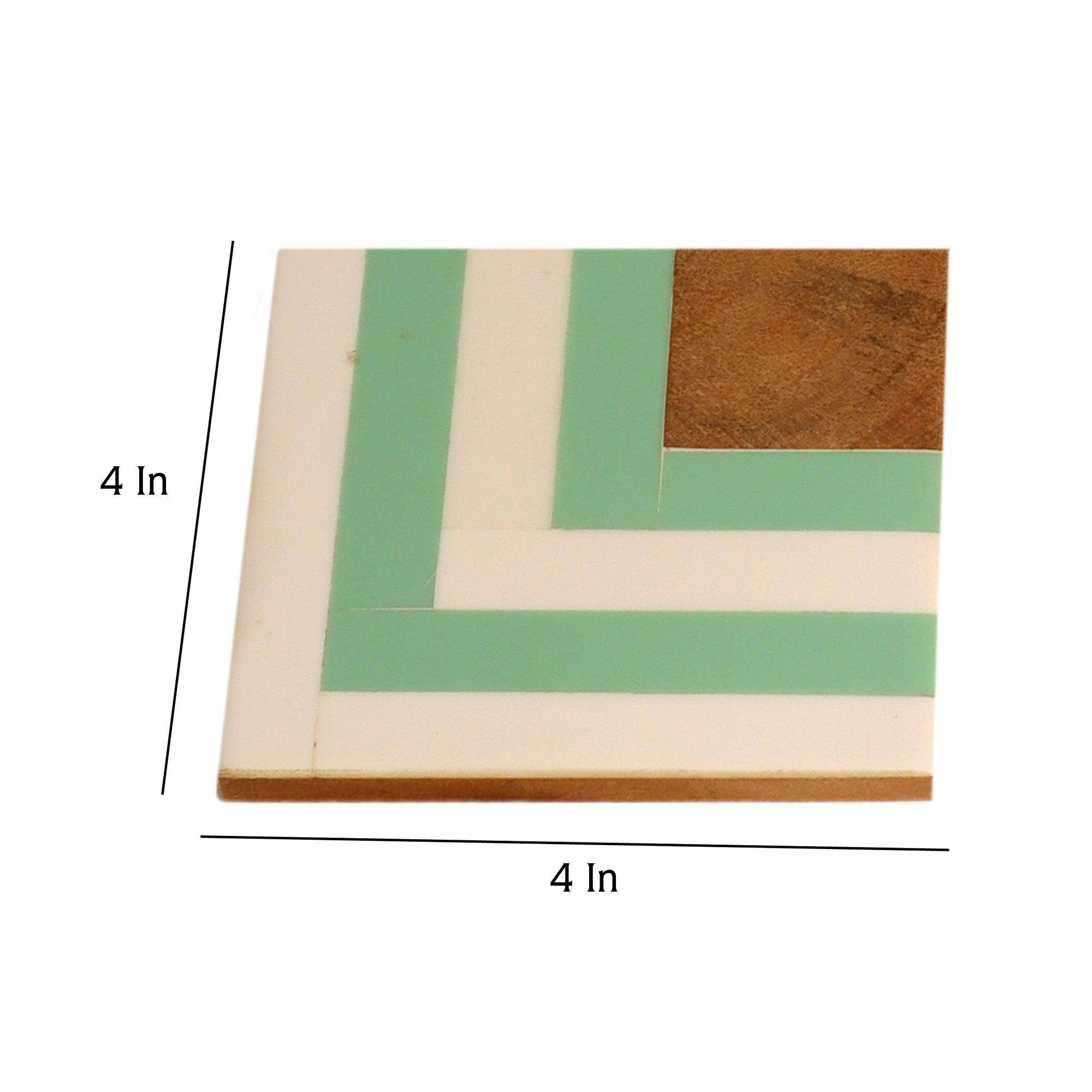 Resin Green & White Stripes Coaster (Set of 4) - WoodenTwist