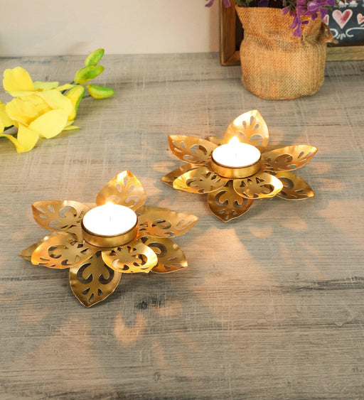 Small Flower Cut Tealight Holder Set of 2 - WoodenTwist
