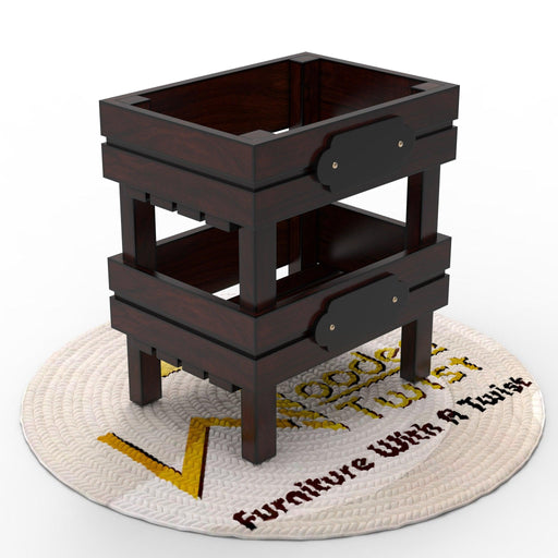 Wooden Twist Fancy Two Shelf Square Shape Solid Wood End Table ( Brown ) - WoodenTwist