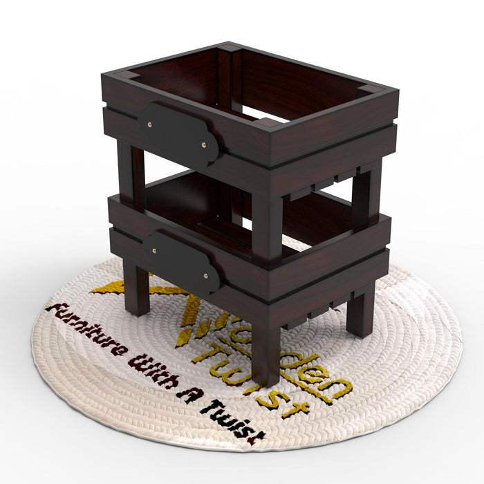 Wooden Twist Fancy Two Shelf Square Shape Solid Wood End Table ( Brown ) - WoodenTwist