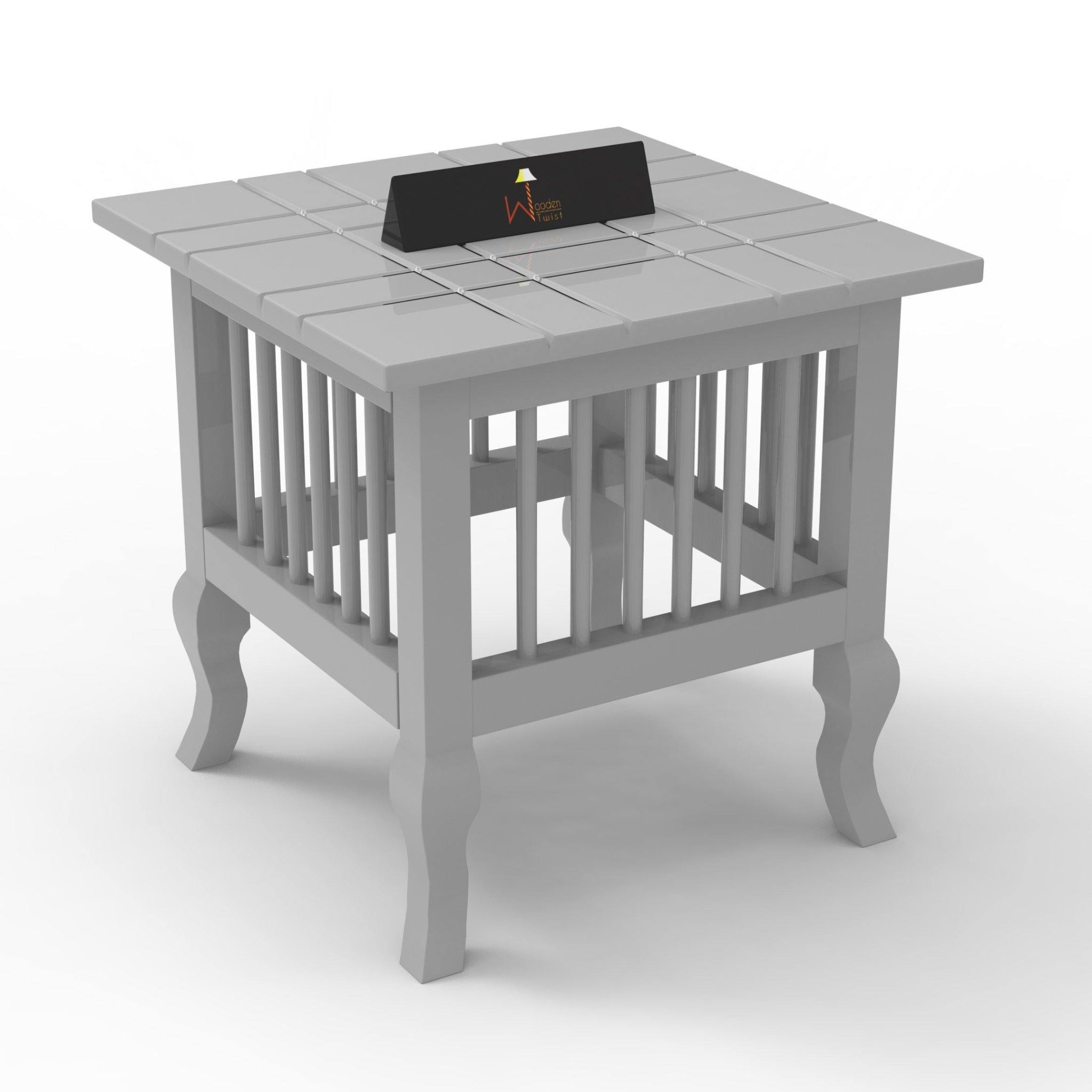 Blanco Carved Wooden End Table (White) - WoodenTwist