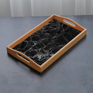 Natural Bamboo Wood Designer Large Serving Tray - angled view