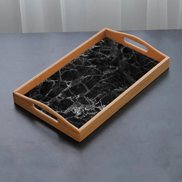 Natural Bamboo Wood Designer Large Serving Tray - angled view