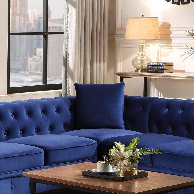 Chesterfield Velvet Corner Sofa - Grey Variant