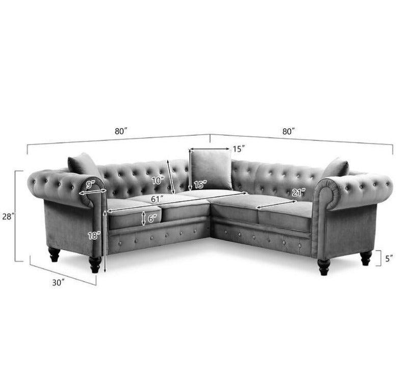 Chesterfield Velvet Corner Sofa - Tufted Back Detail