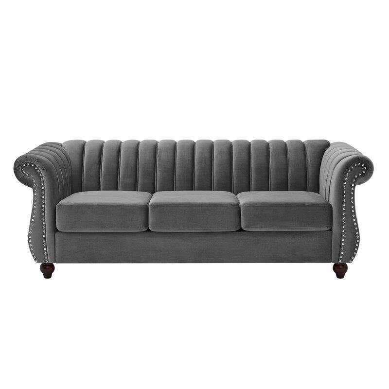 Designer Velvet Rolled Arm Chesterfield Sofa (3 Seater) - WoodenTwist