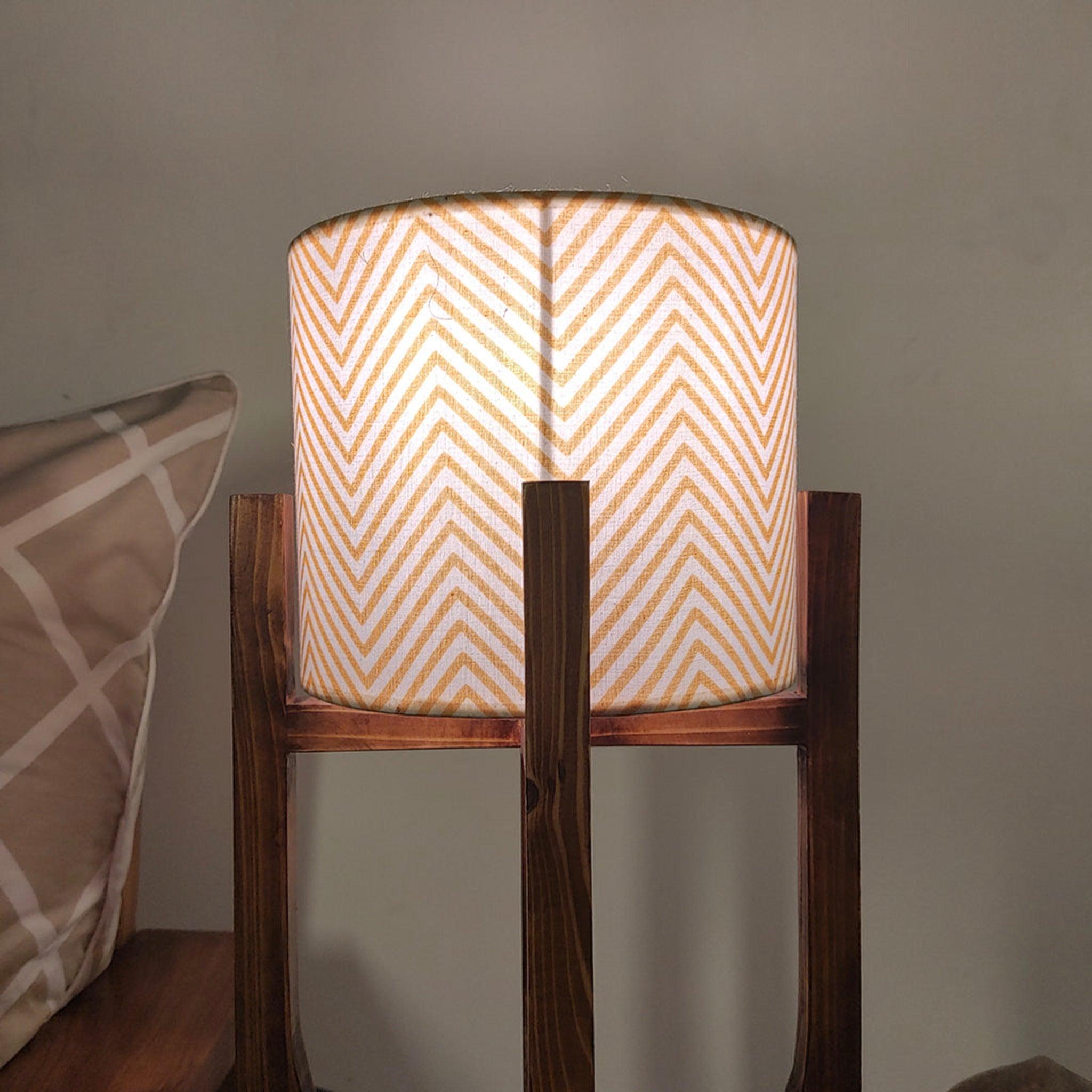 Solitaire Wooden Table Lamp with Brown Base and Premium White Fabric Lampshade - WoodenTwist