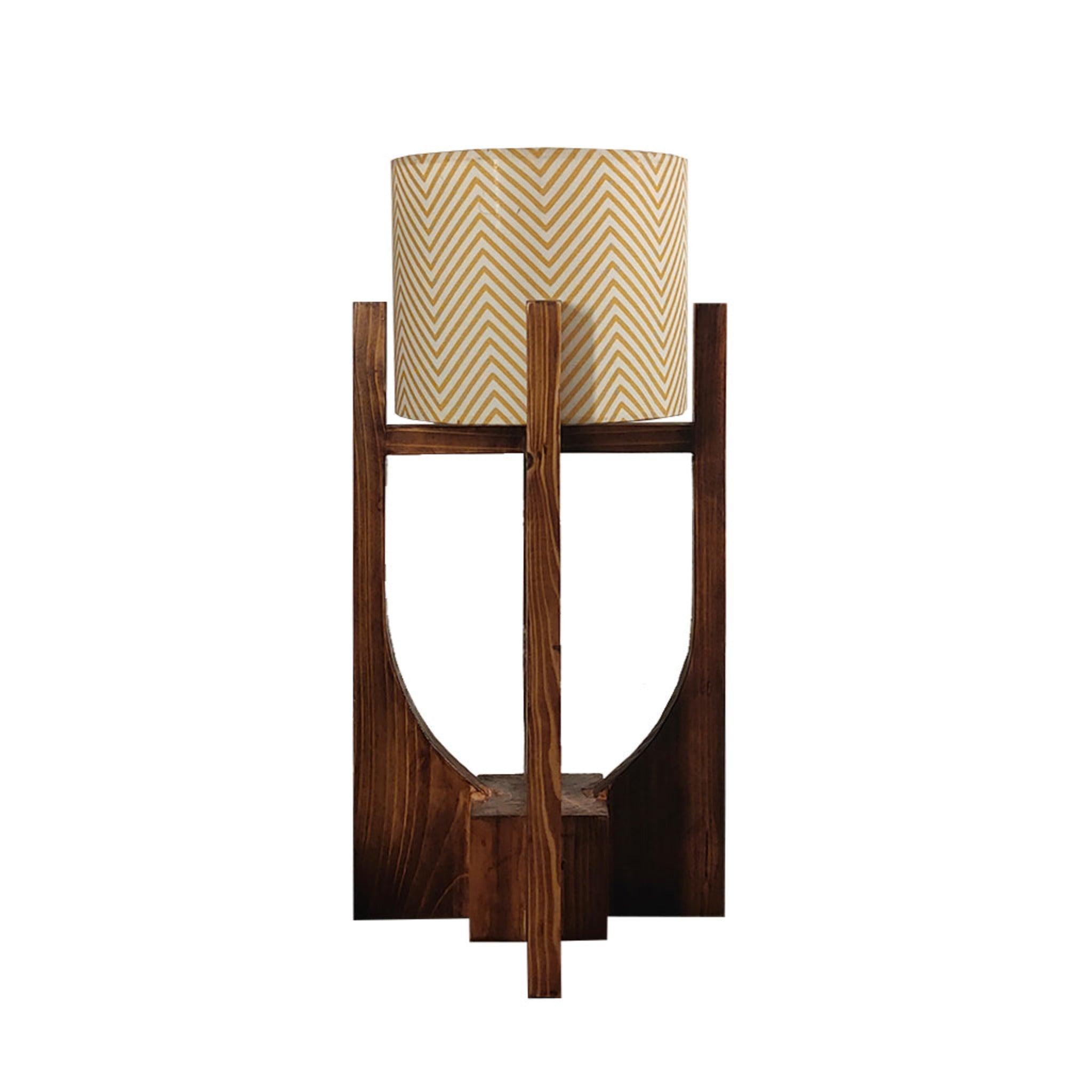 Solitaire Wooden Table Lamp with Brown Base and Premium White Fabric Lampshade - WoodenTwist