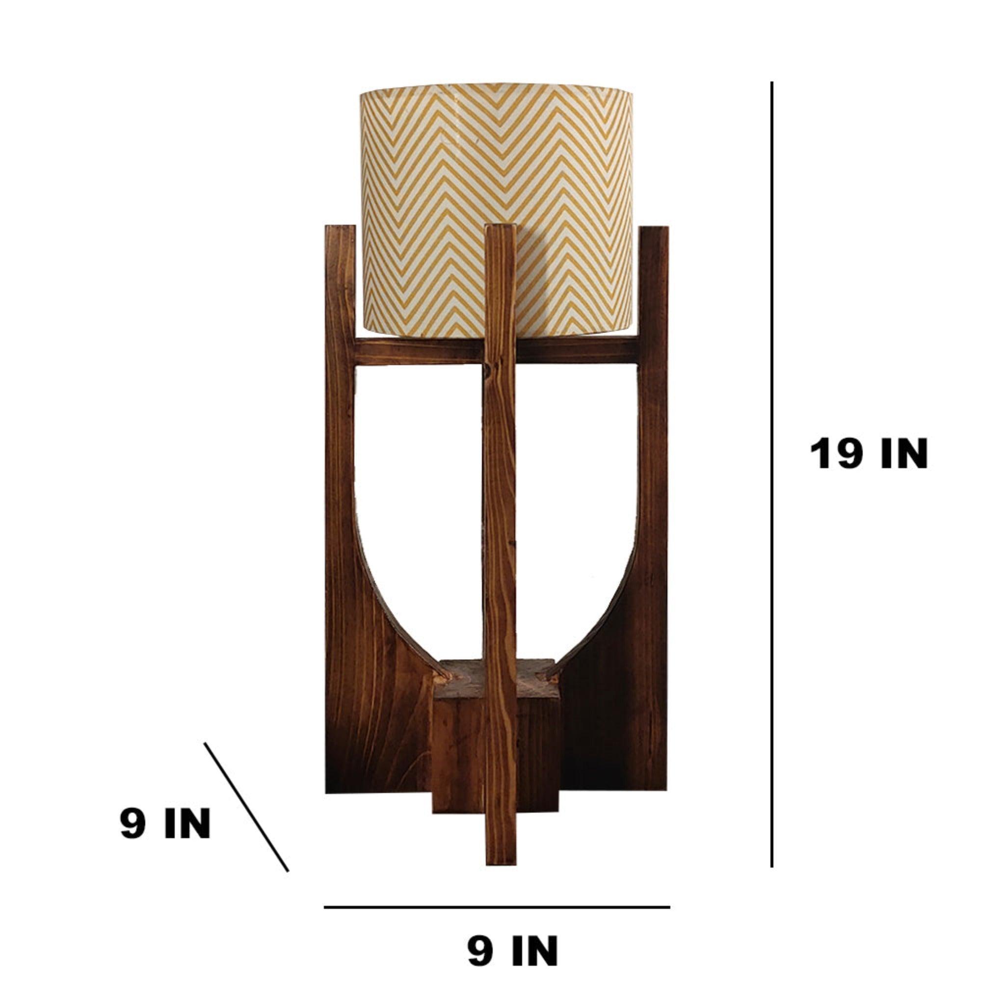 Solitaire Wooden Table Lamp with Brown Base and Premium White Fabric Lampshade - WoodenTwist