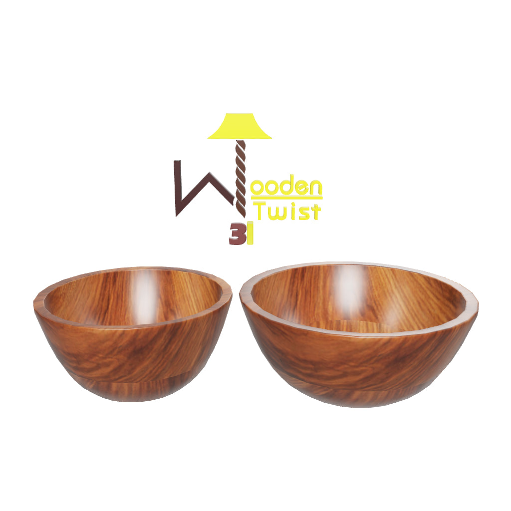 Elegant Acacia Wood Salad Bowls Set of 2 - 3D View