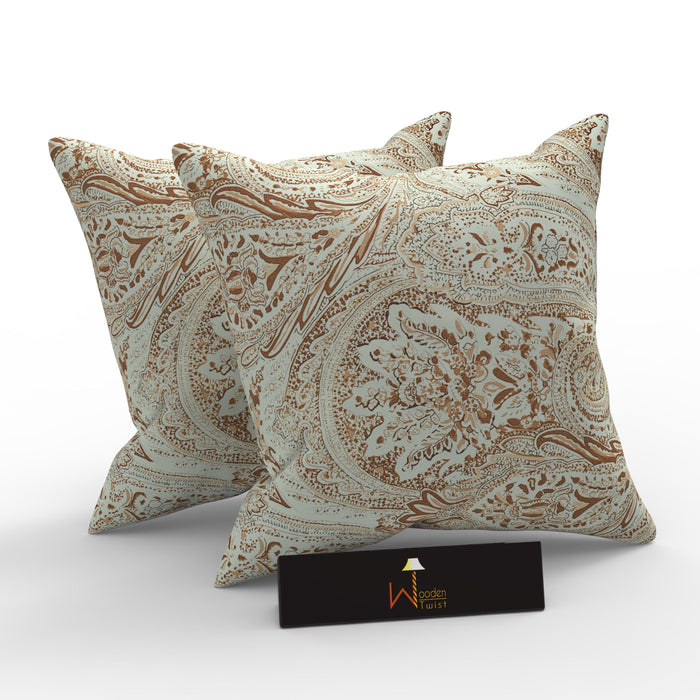 Fabrahome Reposa Floral Print Velvet Fabric Cushion Cover - WoodenTwist