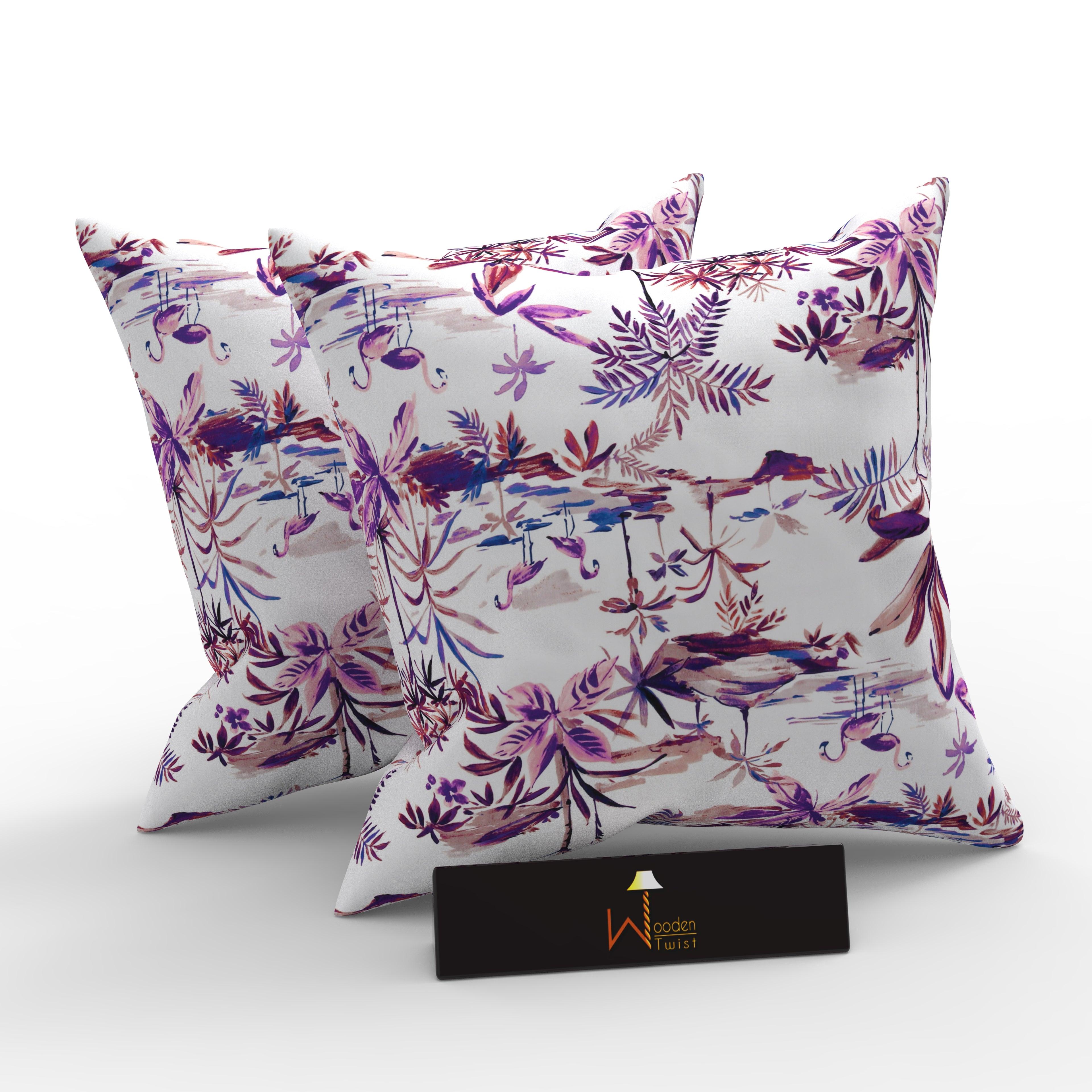 Fabrahome Square Reposa Floral Printed Velvet Fabric Cushion Cover - WoodenTwist