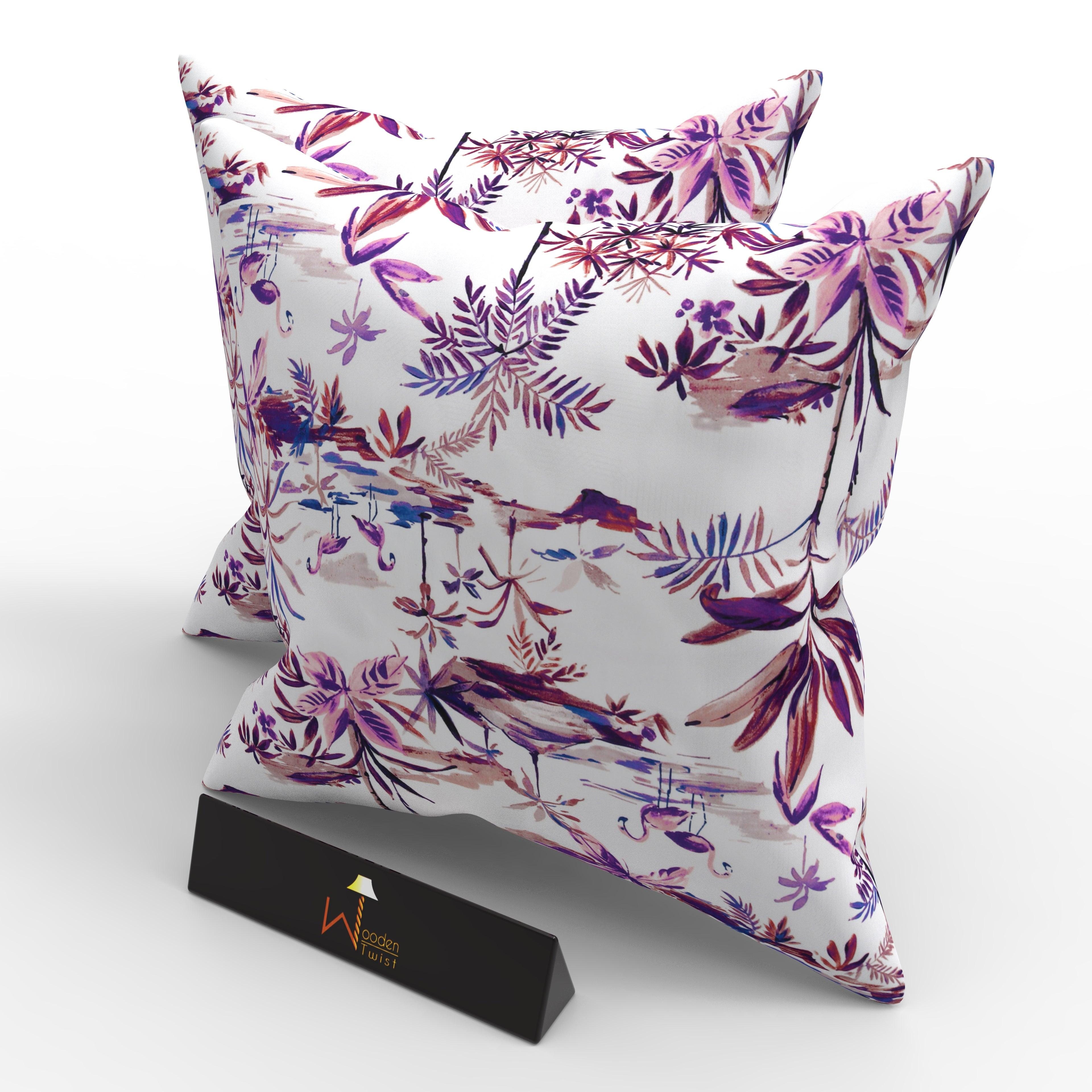 Fabrahome Square Reposa Floral Printed Velvet Fabric Cushion Cover - WoodenTwist