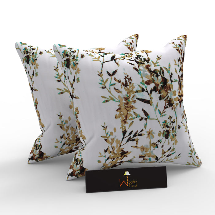 Fabrahome Gardenia Natural Velvet Fabric Cushion Cover - WoodenTwist