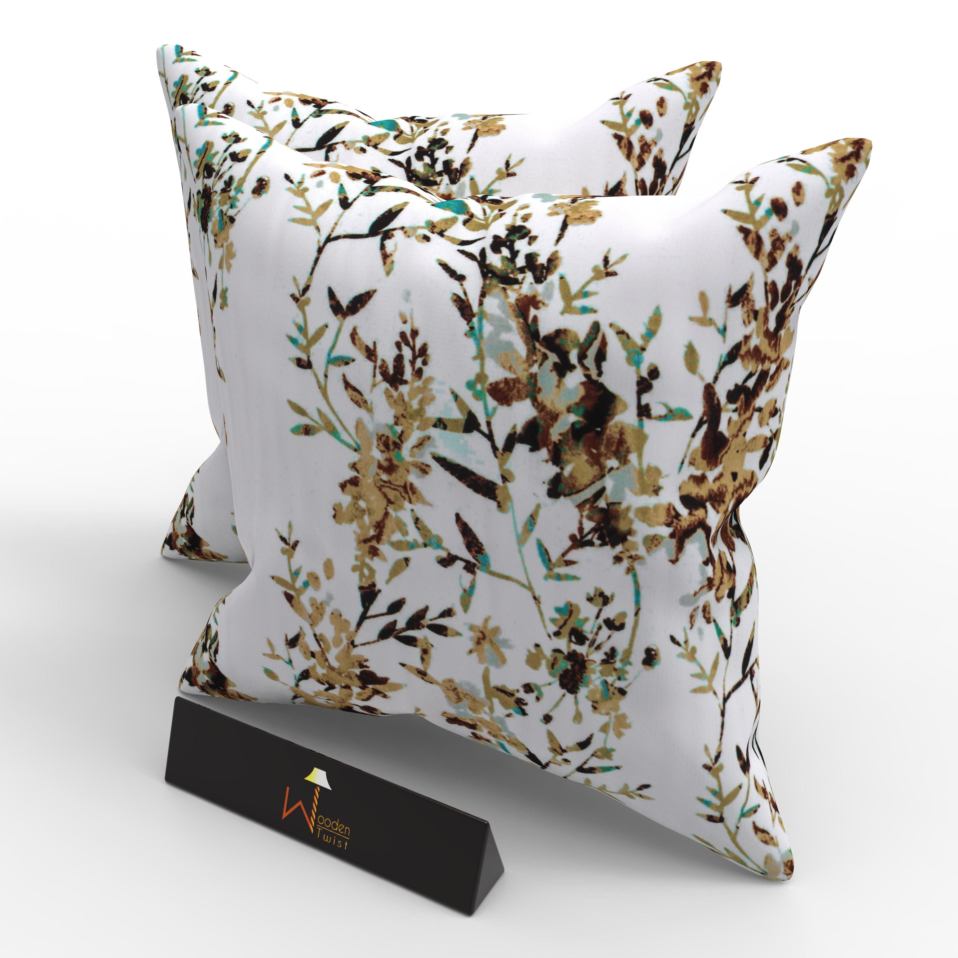 Fabrahome Gardenia Natural Velvet Fabric Cushion Cover - WoodenTwist