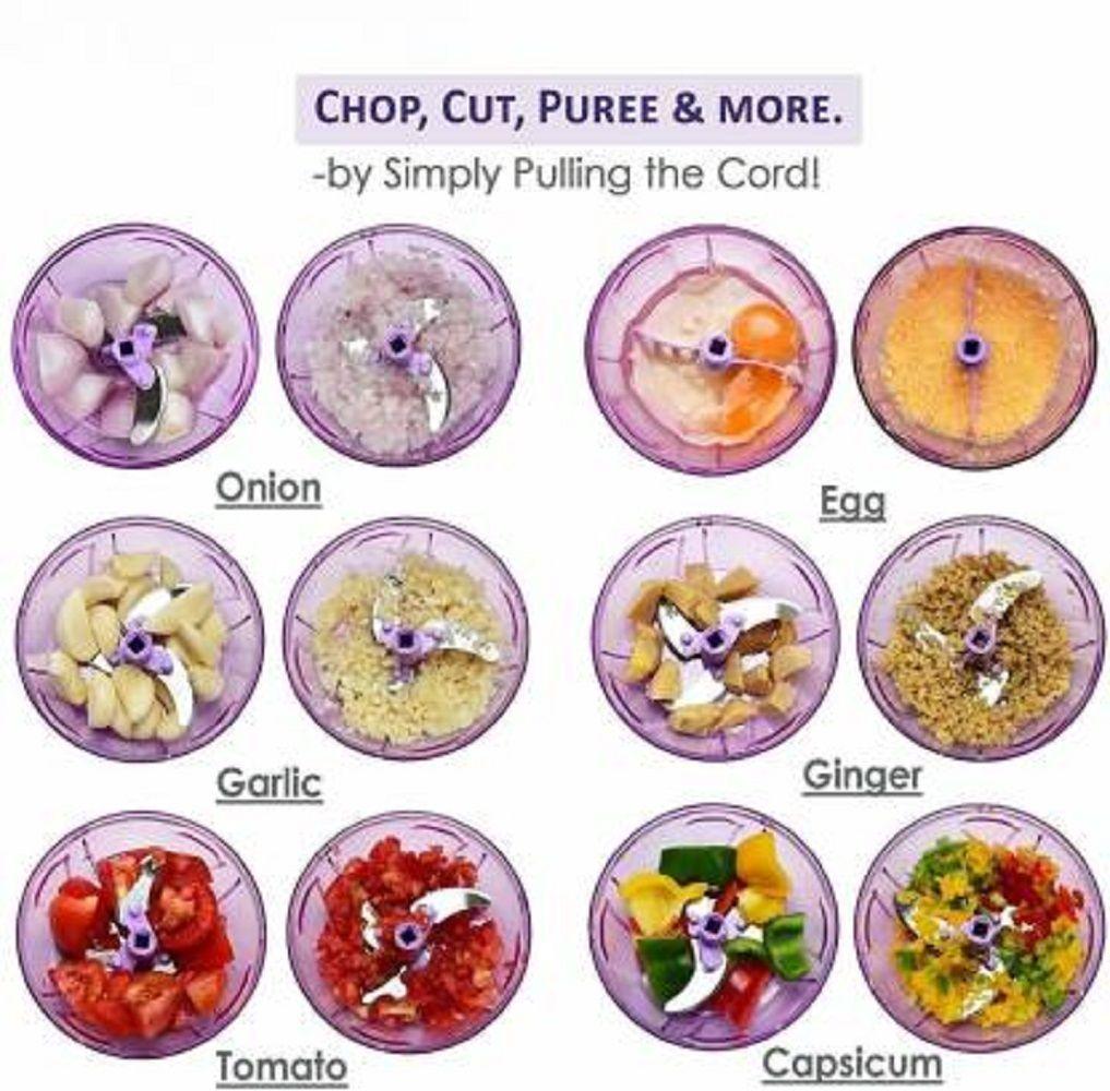 Purple Plastic 2 in 1 Handy Turbo Vegetable Chopper 900 ML - WoodenTwist