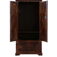 Solid Teak Wood 2 Door Wardrobe - Provincial Teak Finish - Interior Shelves