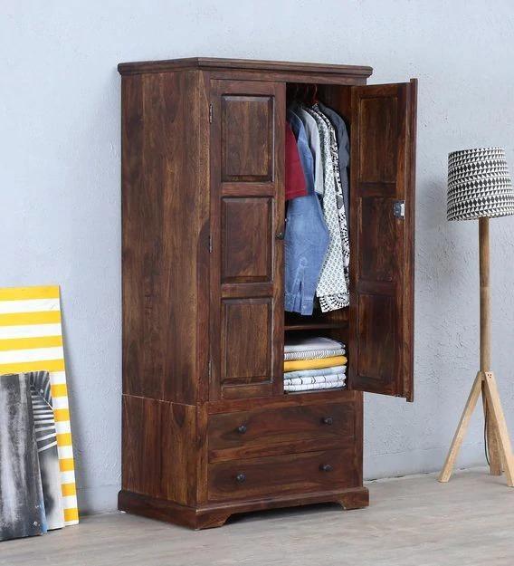 Solid Teak Wood 2 Door Wardrobe - Provincial Teak Finish - Front View