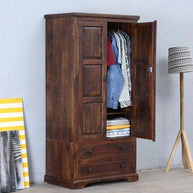 Solid Teak Wood 2 Door Wardrobe - Provincial Teak Finish - Front View
