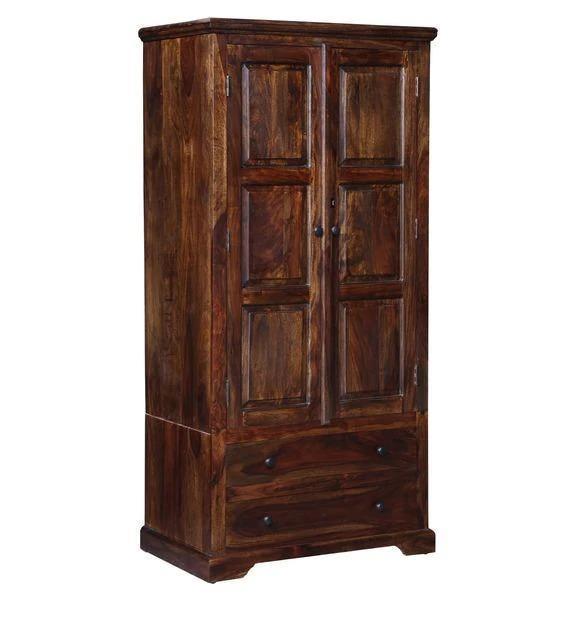 Solid Teak Wood 2 Door Wardrobe - Provincial Teak Finish - Door Lock Detail