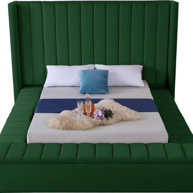 Upholstered Panel Bed Frame Wing Back Headboard - WoodenTwist