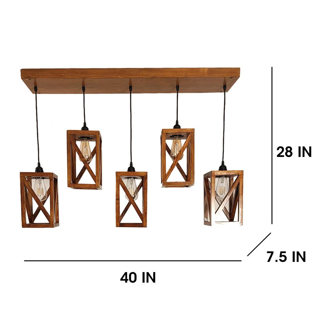 Symmetric Brown 5 Series Hanging Lamp - WoodenTwist