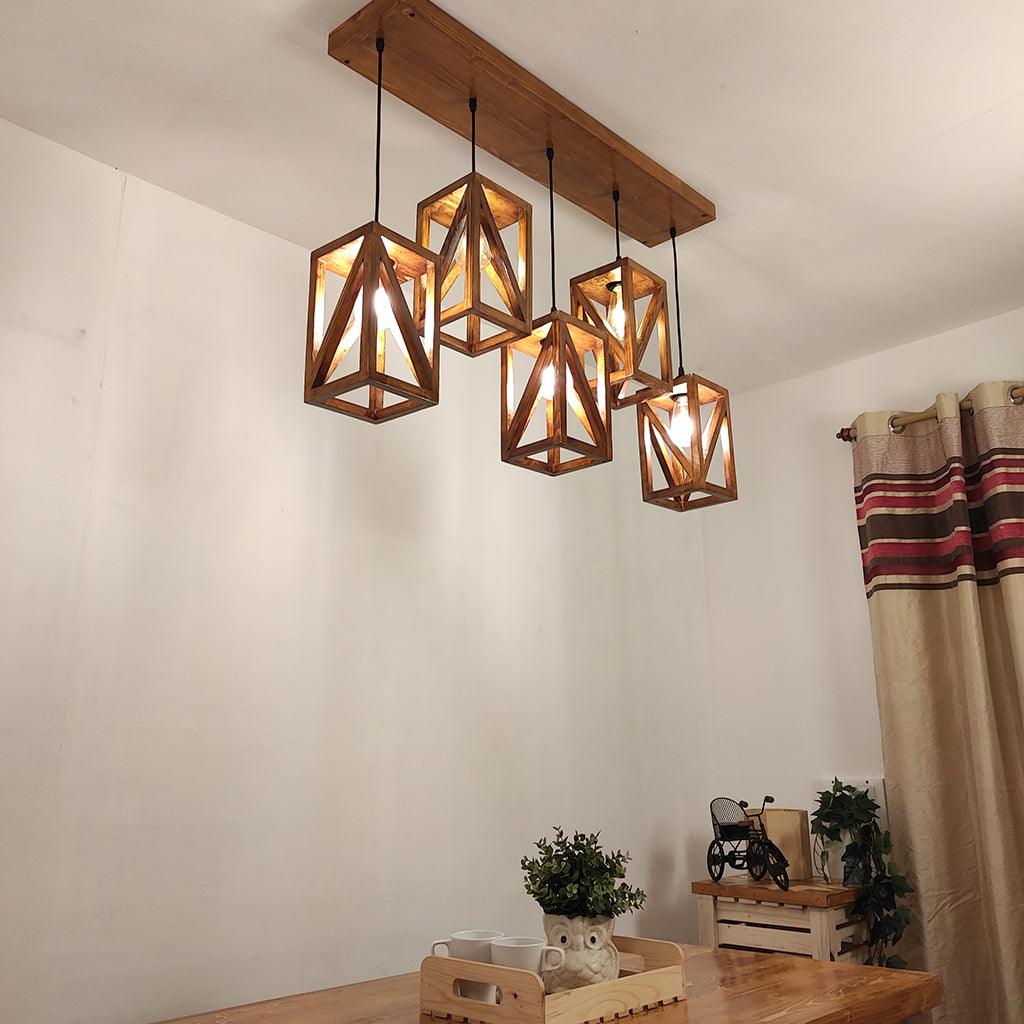 Symmetric Brown 5 Series Hanging Lamp - WoodenTwist