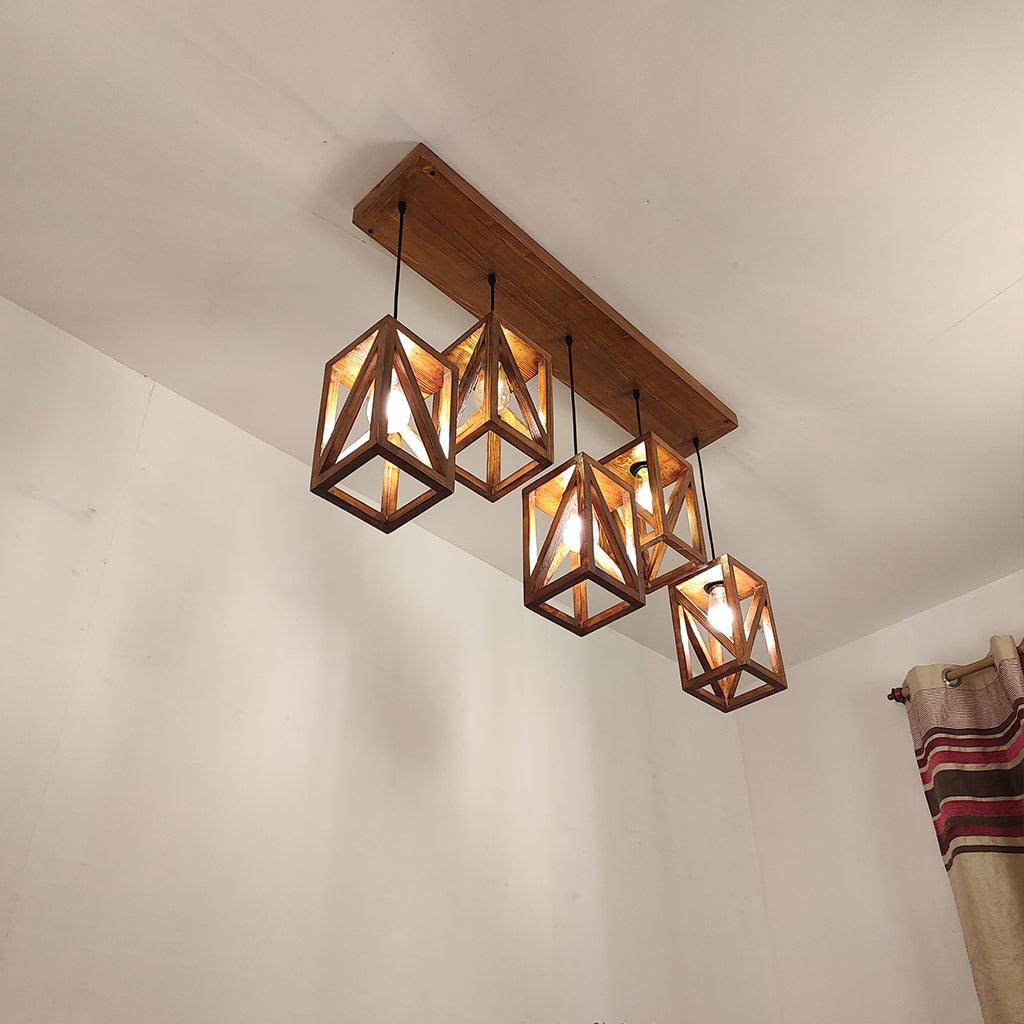 Symmetric Brown 5 Series Hanging Lamp - WoodenTwist