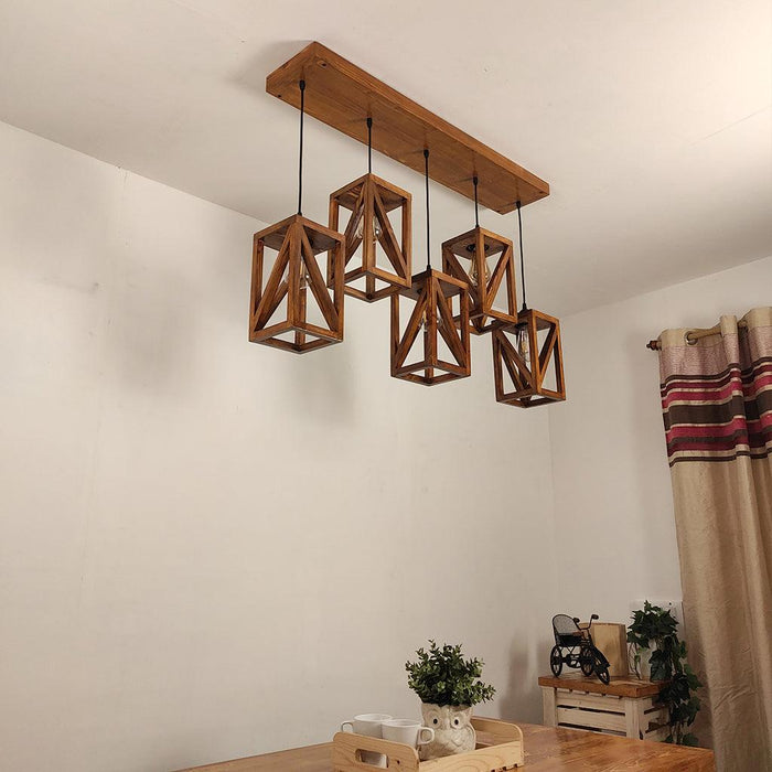 Symmetric Brown 5 Series Hanging Lamp - WoodenTwist