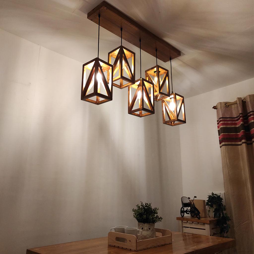 Symmetric Brown 5 Series Hanging Lamp - WoodenTwist