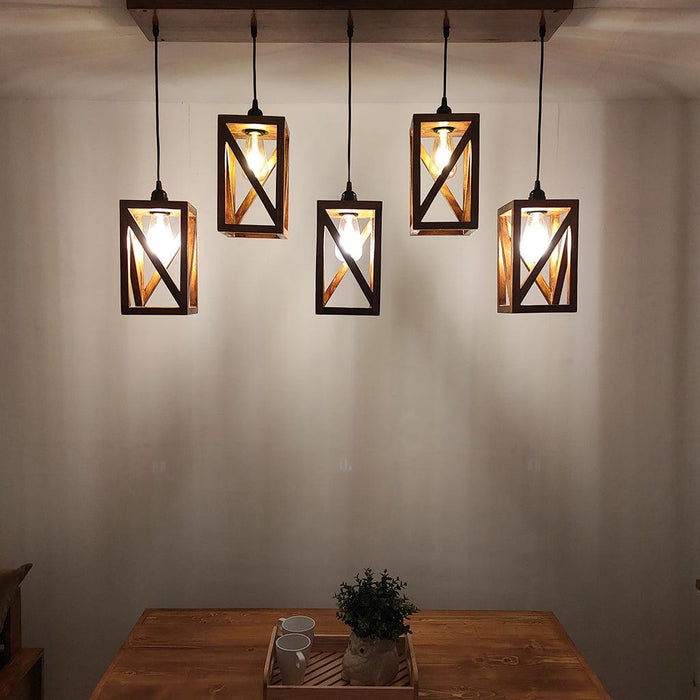 Symmetric Brown 5 Series Hanging Lamp - WoodenTwist