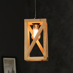 Symmetric Beige Wooden Single Hanging Lamp - WoodenTwist