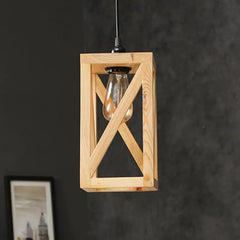 Symmetric Beige Wooden Single Hanging Lamp - WoodenTwist