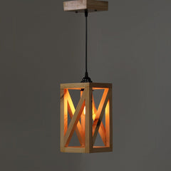 Symmetric Beige Wooden Single Hanging Lamp - WoodenTwist