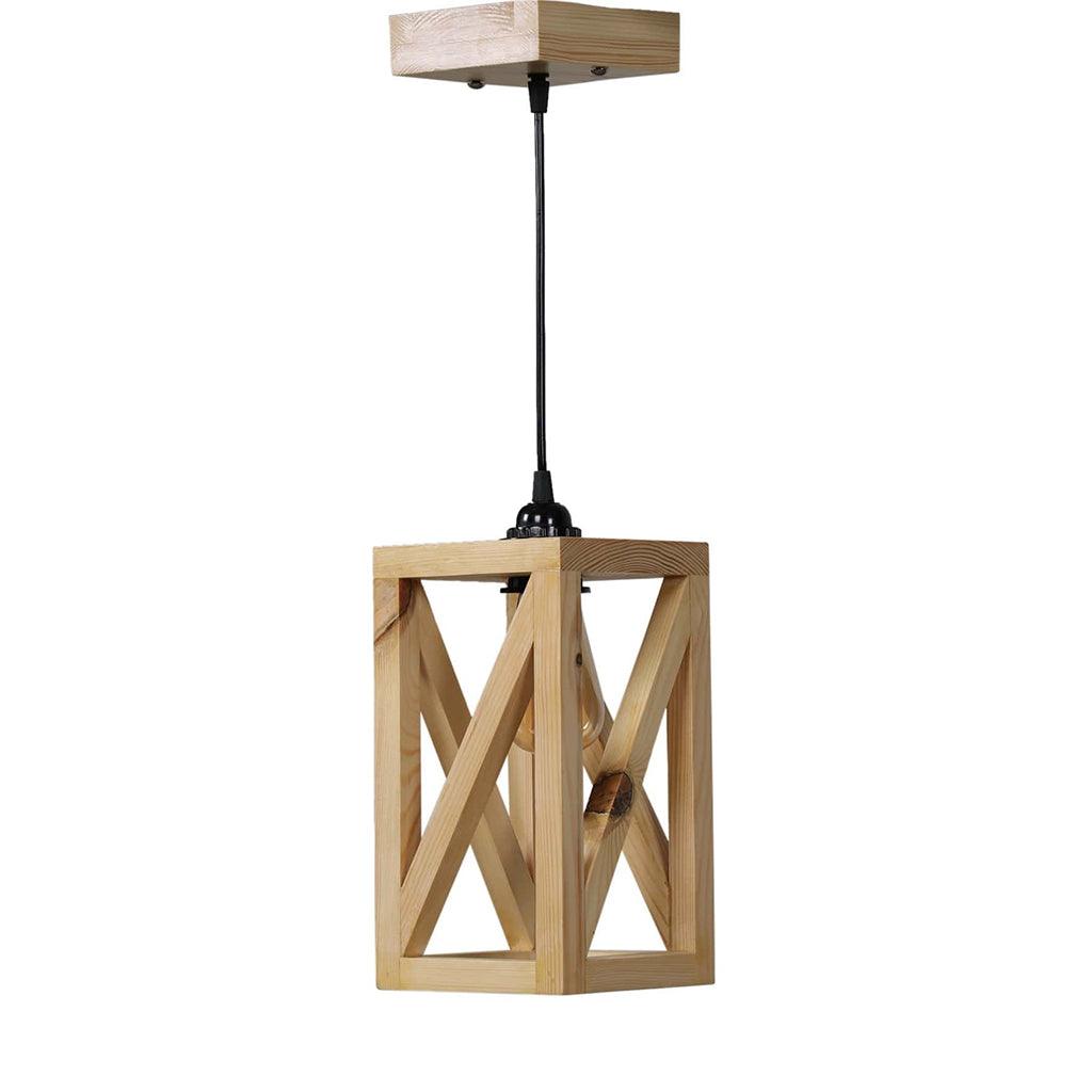 Symmetric Beige Wooden Single Hanging Lamp - WoodenTwist