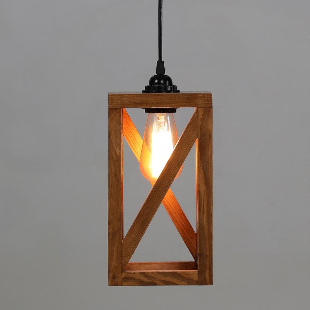 Symmetric Brown Wooden Single Hanging Lamp - WoodenTwist