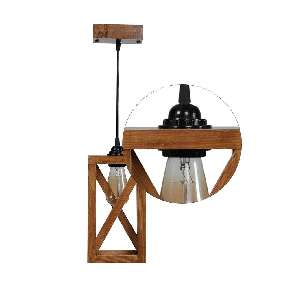 Symmetric Brown Wooden Single Hanging Lamp - WoodenTwist