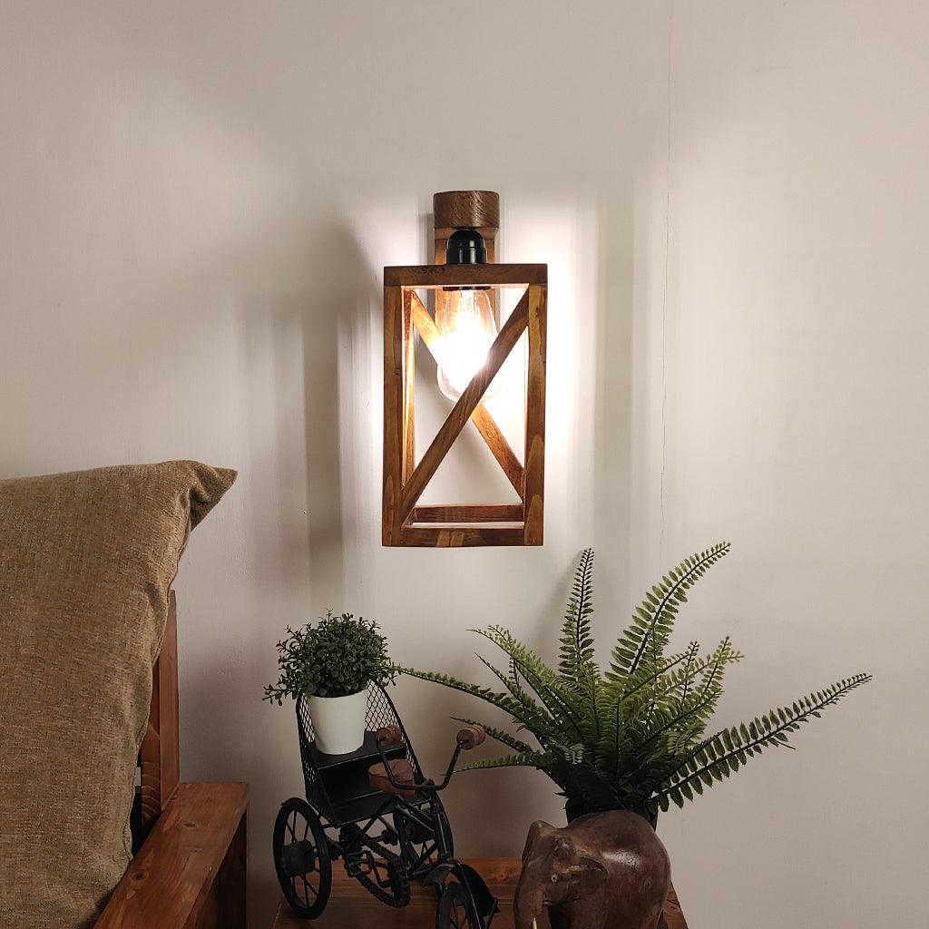 Symmetric Brown Wooden Wall Light - WoodenTwist