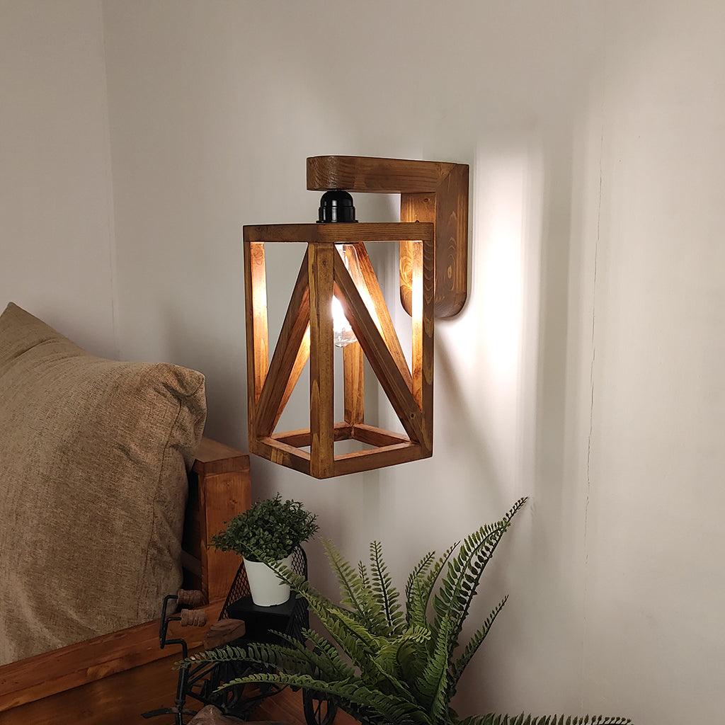 Symmetric Brown Wooden Wall Light - WoodenTwist