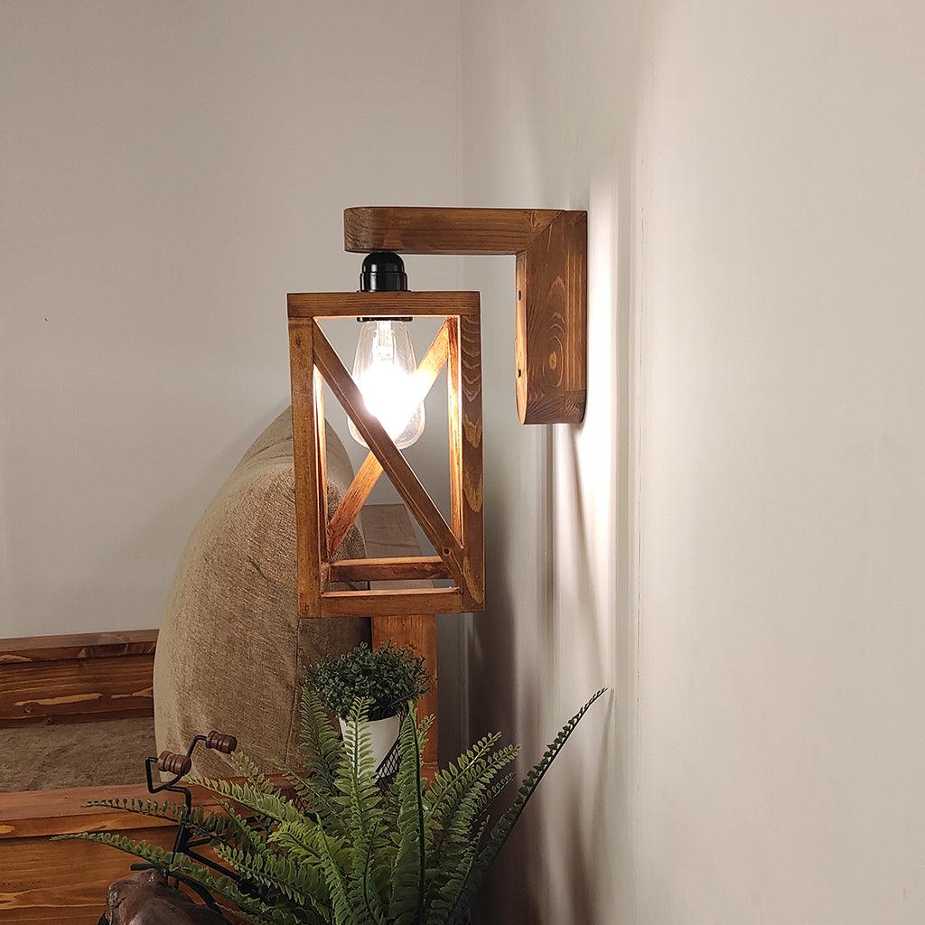 Symmetric Brown Wooden Wall Light - WoodenTwist