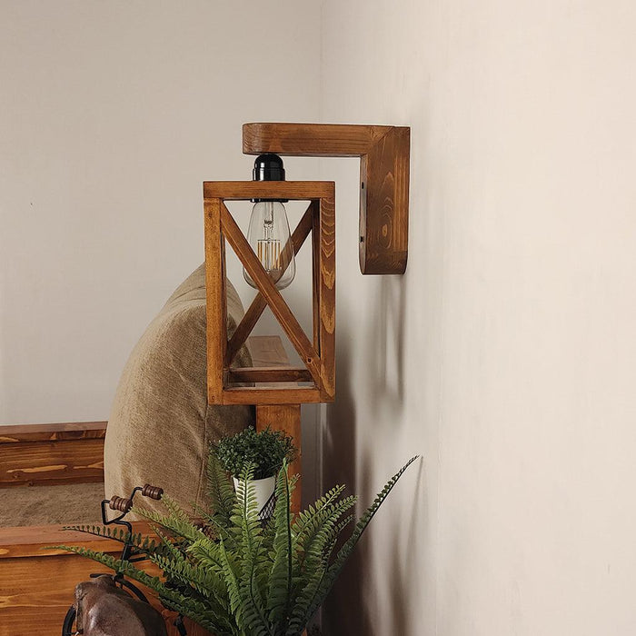 Symmetric Brown Wooden Wall Light - WoodenTwist