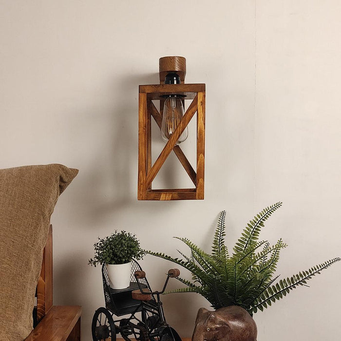 Symmetric Brown Wooden Wall Light - WoodenTwist