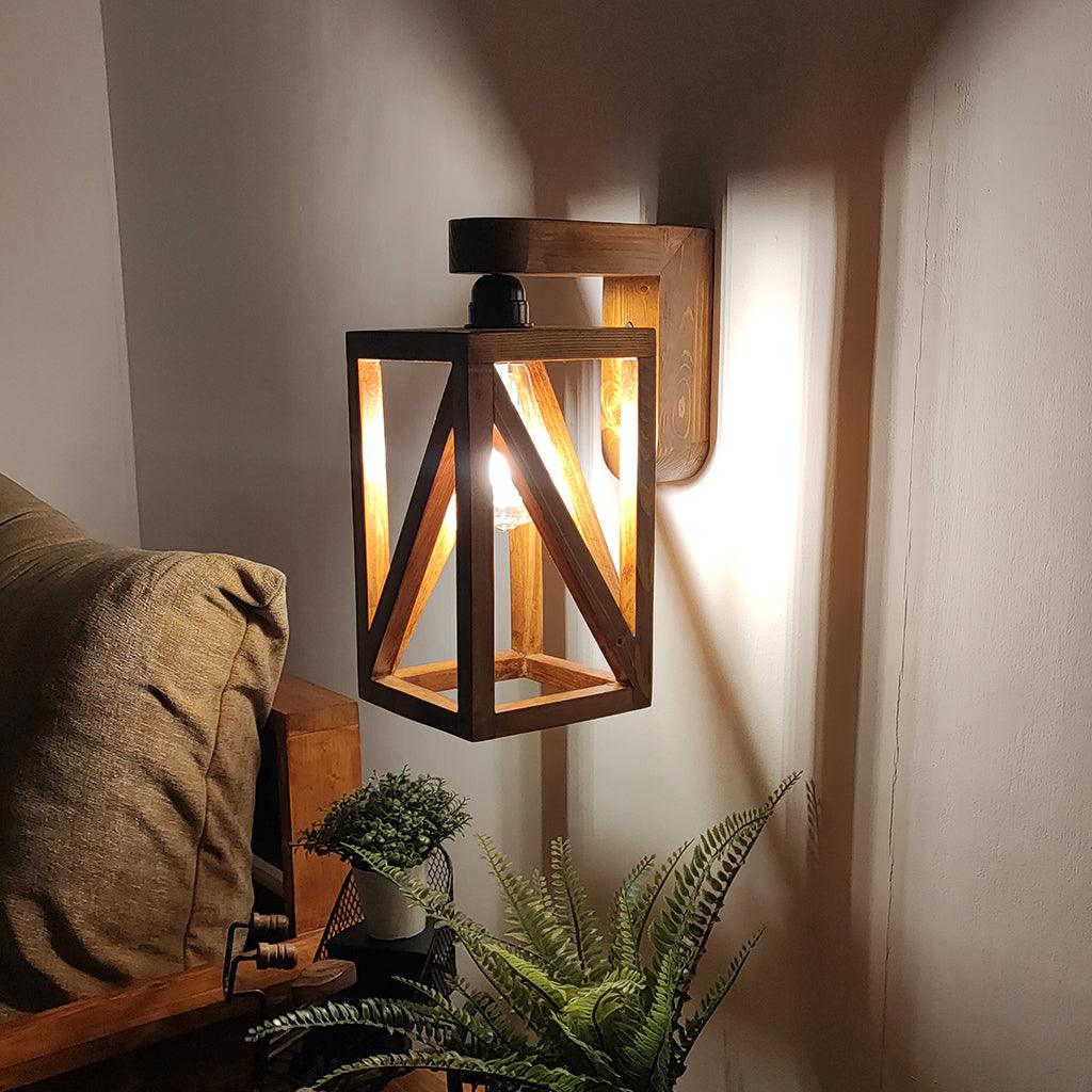 Symmetric Brown Wooden Wall Light - WoodenTwist