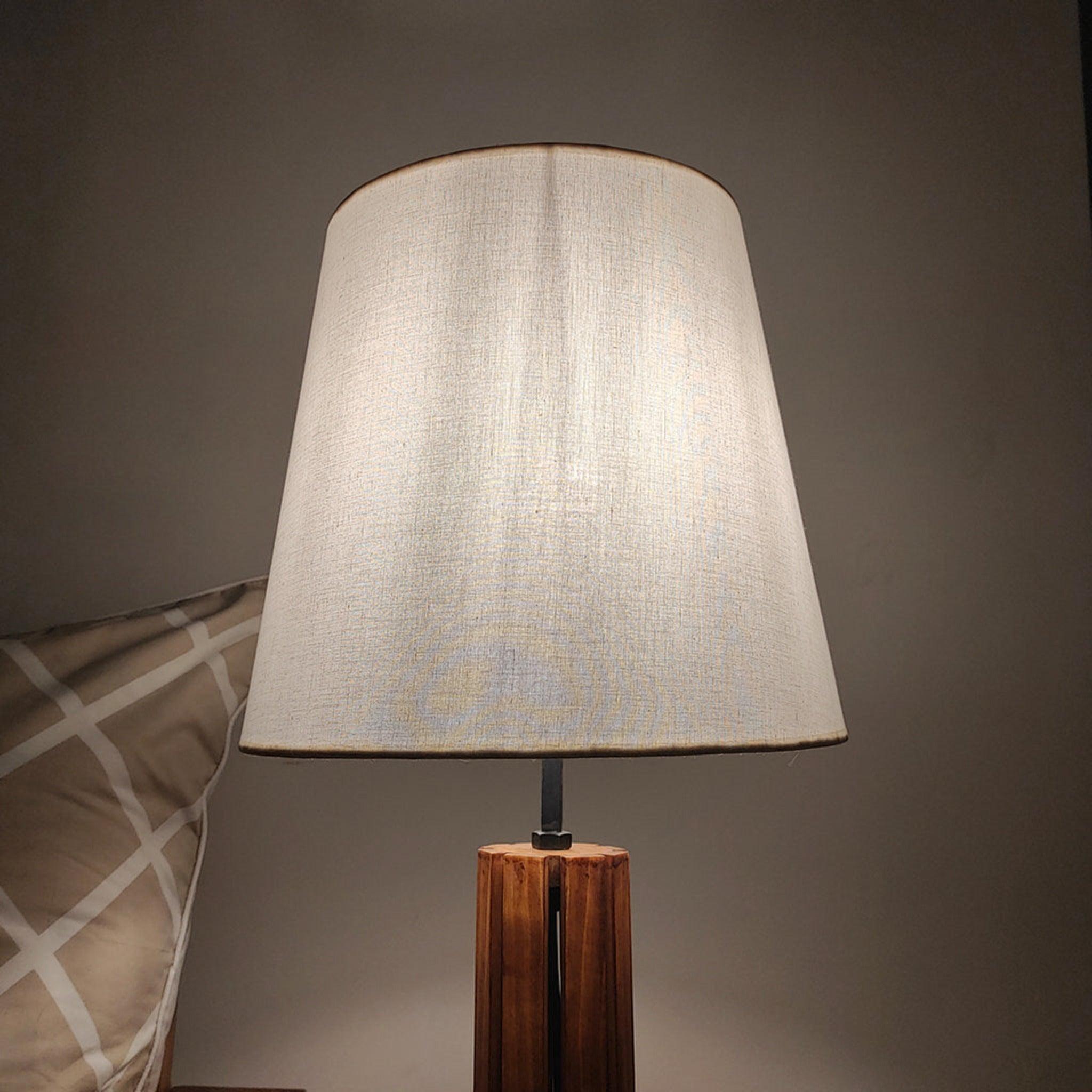 TallBoy Wooden Table Lamp with Brown Base and Premium White Fabric Lampshade - WoodenTwist