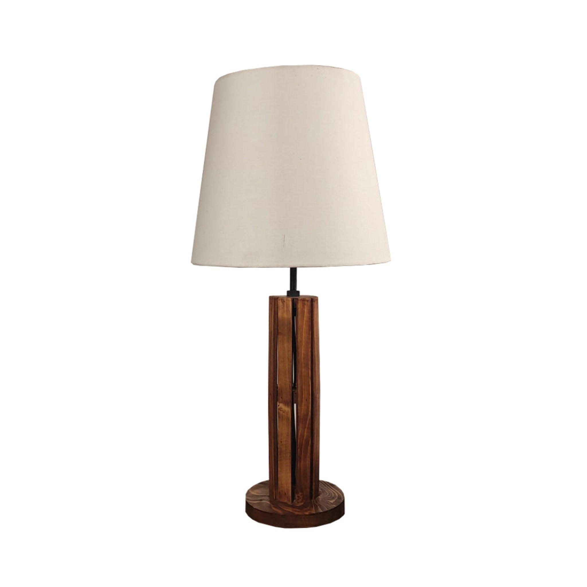 TallBoy Wooden Table Lamp with Brown Base and Premium White Fabric Lampshade - WoodenTwist