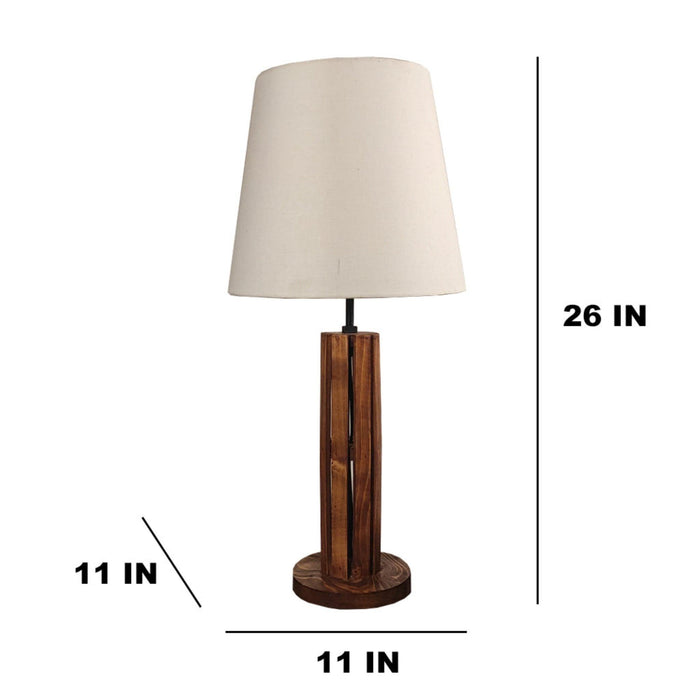 TallBoy Wooden Table Lamp with Brown Base and Premium White Fabric Lampshade - WoodenTwist